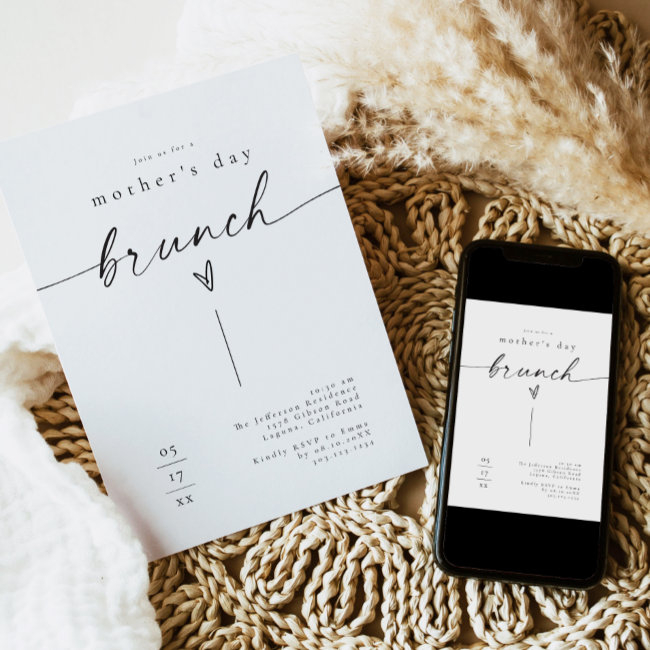 Blair Modern Minimalist Heart Mother's Day Brunch Invitation