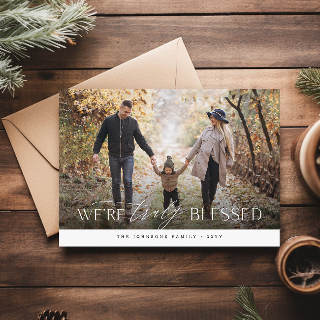 Blessed Religious Christian Family Photo Christmas Holiday Invitations