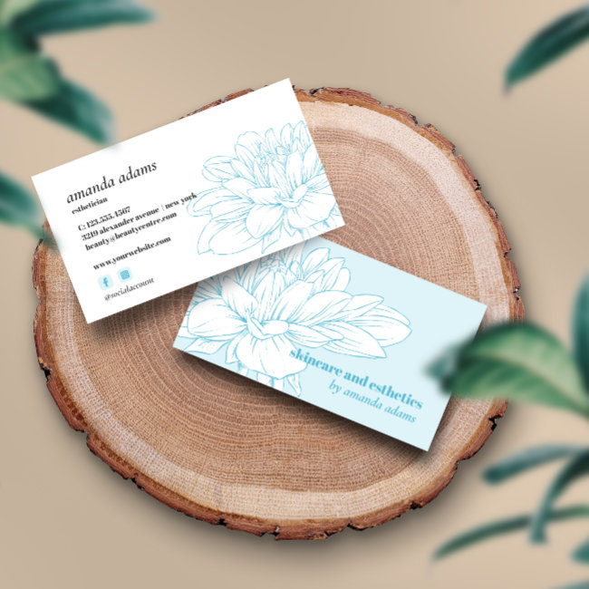 Blooming Beauty | Light Blue Skincare Esthetician Business Invitations
