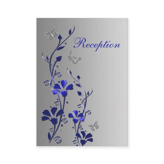 Blue And Silver Floral Butterflies Enclosure Invitations