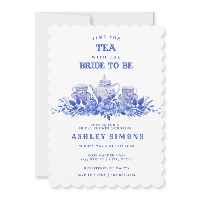Blue And White Floral Bridal Shower | Tea Party Invitation