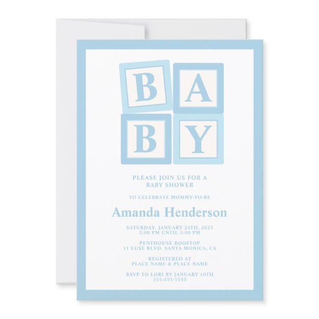 Blue Baby Blocks Boy Baby Shower Invitation