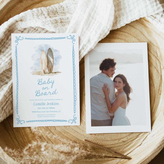 Blue Baby On Board Beach Baby Shower Invitation