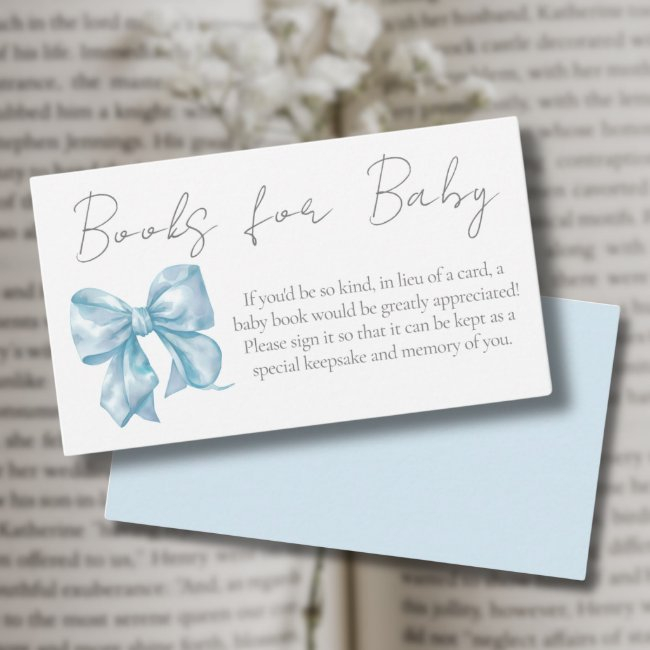 Blue Bow Baby Shower Books For Baby Enclosure Invitations