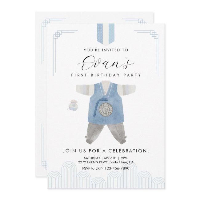 Blue Boy Hanbok Doljanchi The First Birthday Invitation