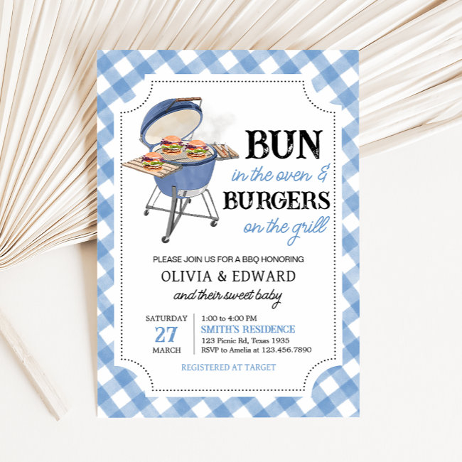 Blue Burger Bbq Baby Shower Invitation