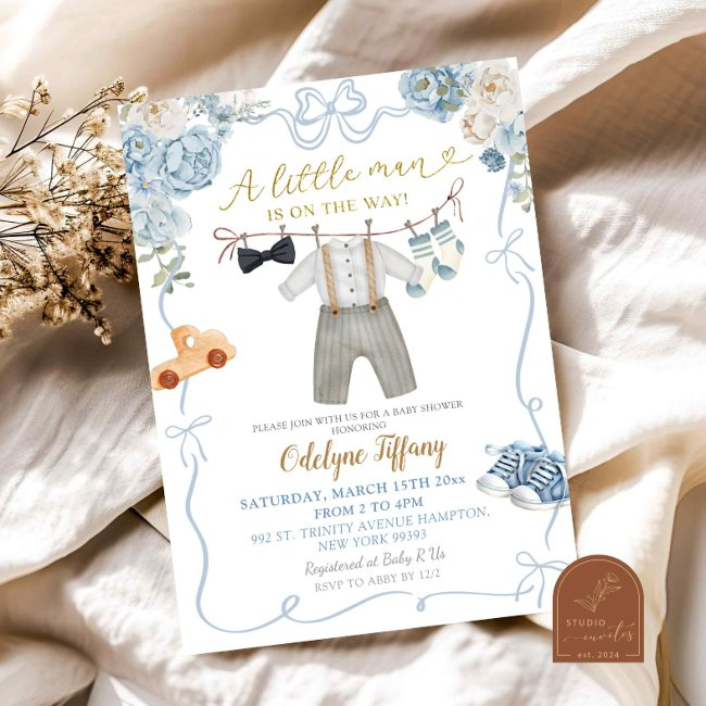 Blue Coquette Boy Baby Clothes Baby Shower Invitation