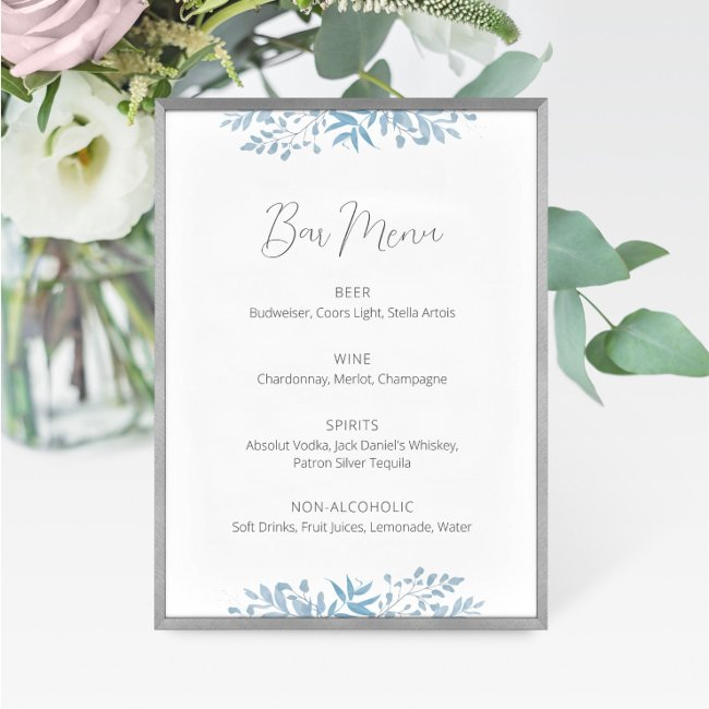 Blue Eucalyptus Wedding Bar Menu Sign