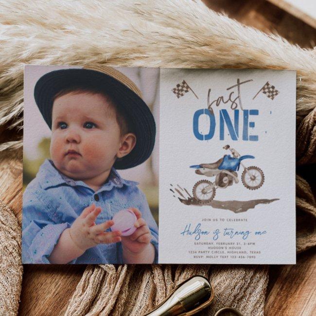 Blue Fast One Dirt Bike Invitation