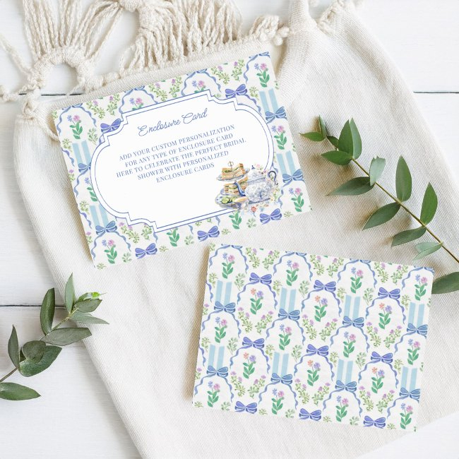 Blue Floral Coquette Tea Party Bridal Shower Enclosure Invitations