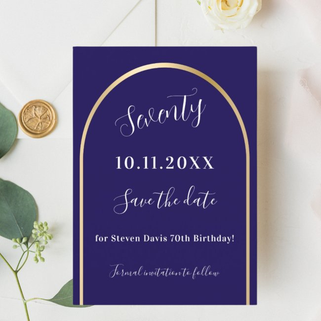 Blue Gold Arch Birthday Save The Date