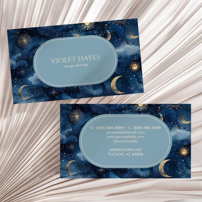 Blue Gold Celestial Moon Sun Stars Custom Business Invitations