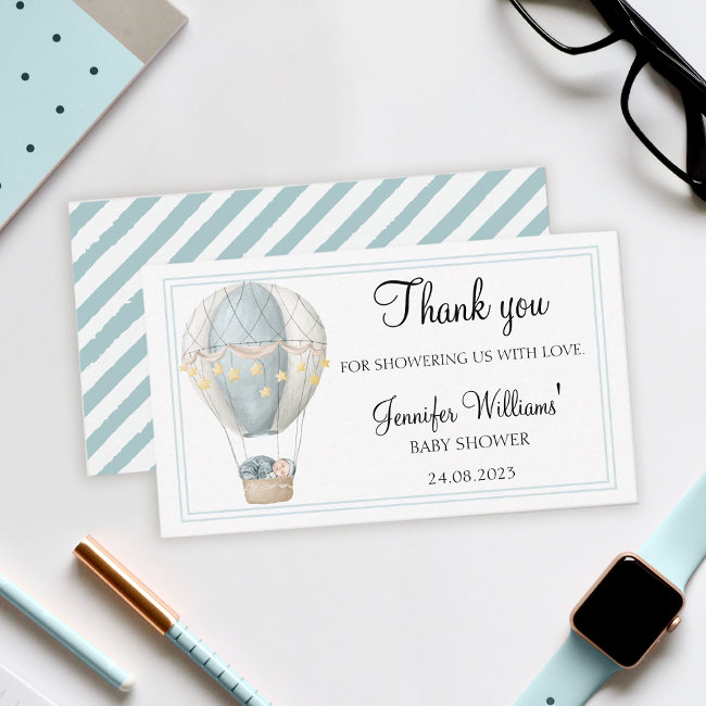Blue Hot Air Balloon Baby Shower Thank You Invitations