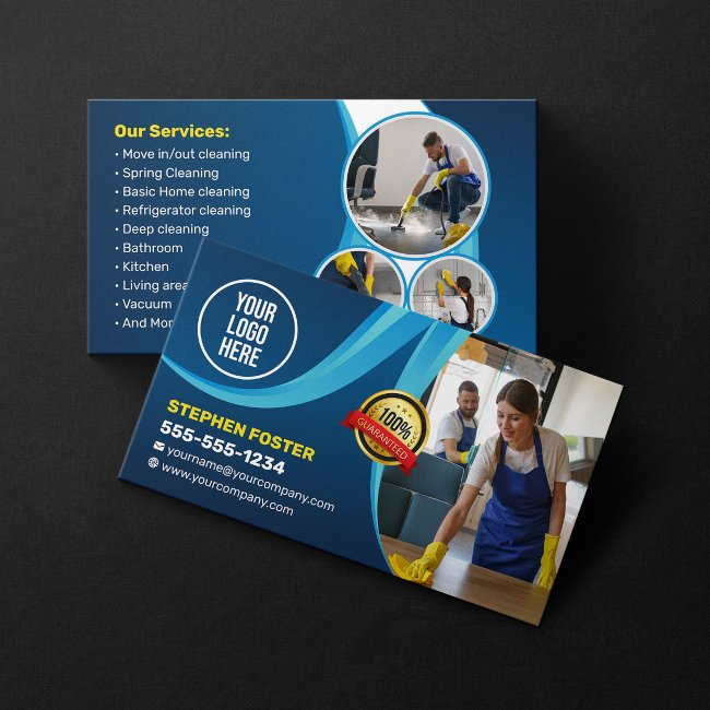 Blue House Cleaning Housekeeper Janitorial Maid Business Invitations