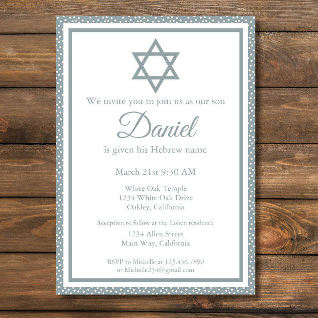 Blue Jewish Baby Naming Ceremony Brit Milah Invitation