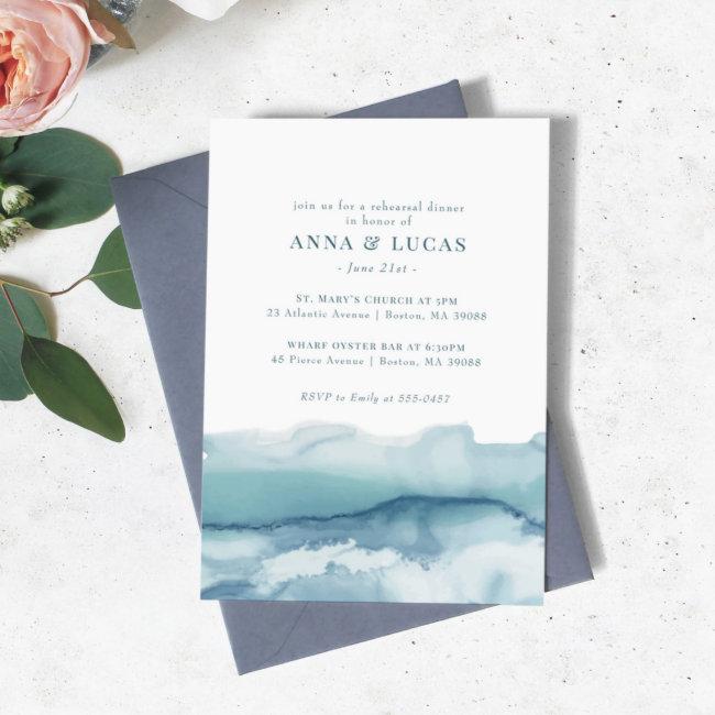 Blue Ocean Watercolor Rehearsal Dinner Invitation
