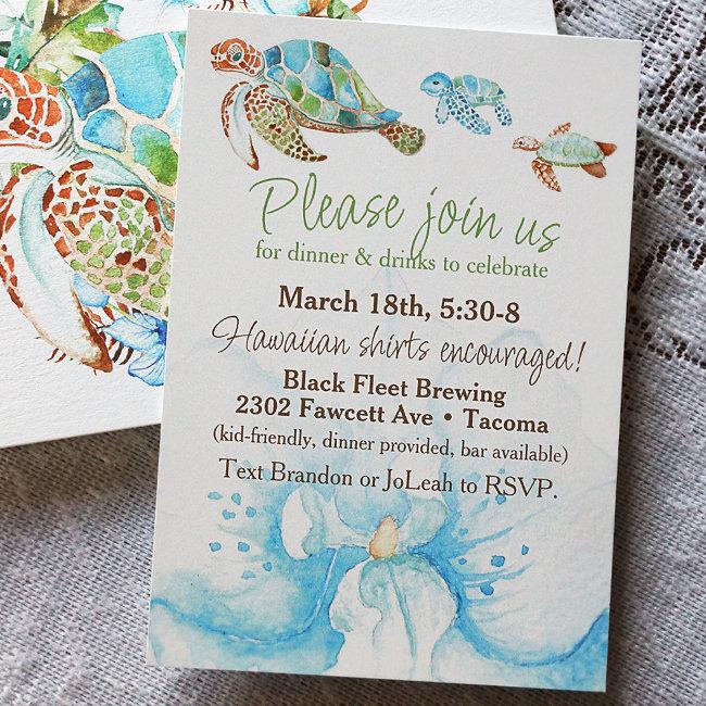Blue Orchid, Sea Turtles Elopement Reception Party Invitation