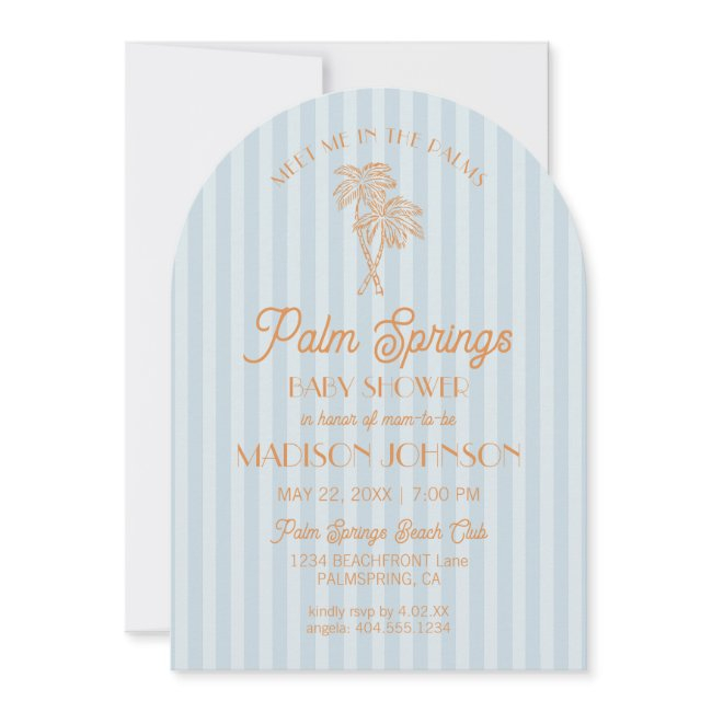 Blue Palm Springs Pastel Beach Cabana Baby Shower Invitation