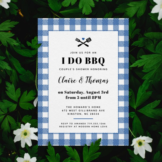 Blue Picnic Plaid Cloth I Do Bbq Invitation