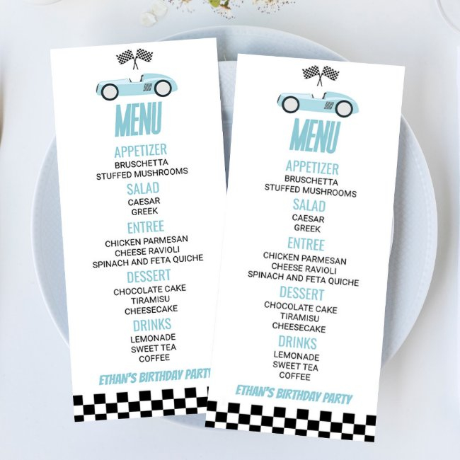 Blue Race Car Birthday Party Food Menu