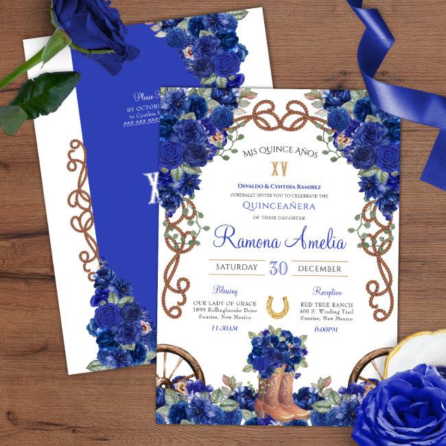 Blue Rustic Western Charro Cowboy Boots Quince Invitation