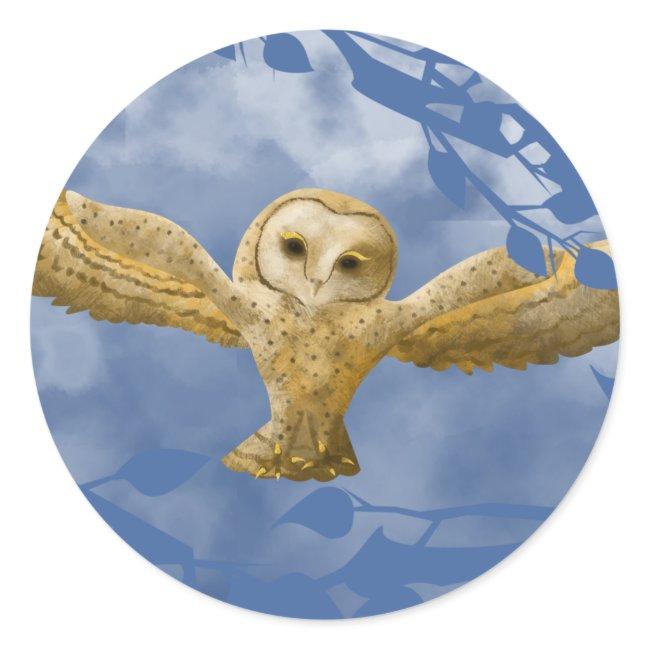 Blue Sky, Gold Barn Owl Party Favor Classic Round Sticker