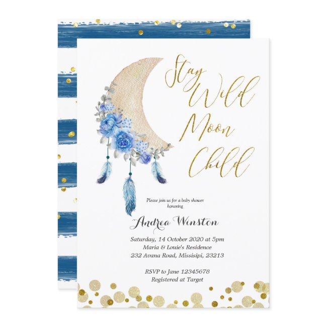 Blue Stay Wild Moon Child Baby Shower Invitation