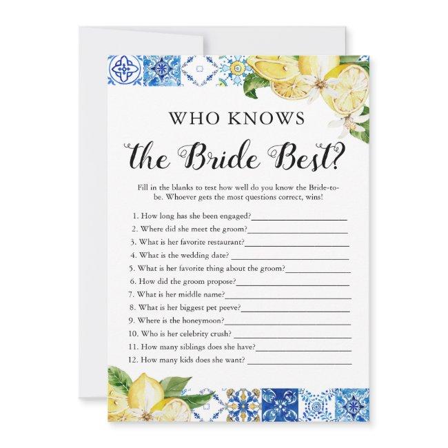Blue Tile Lemons Who Knows The Bride Best Game Invitation