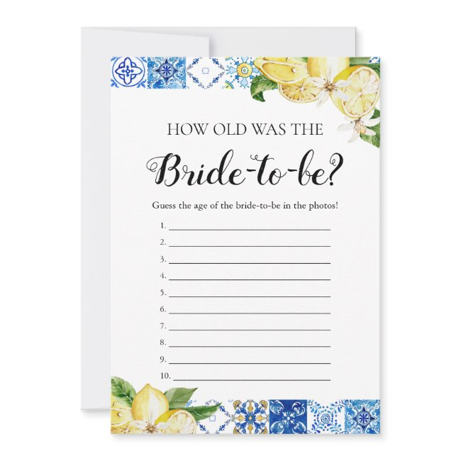 Blue Tiles Lemons How Old Was The Bride Game Invitation