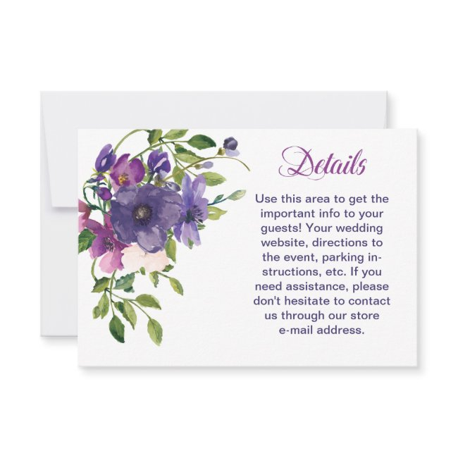 Blue Violet Wild Roses Wedding Detail Rsvp Invitations