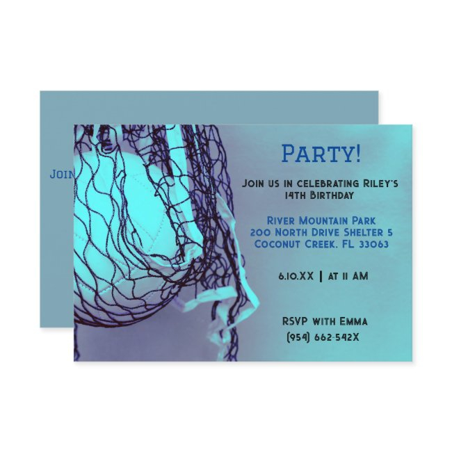 Blue Volleyball Birthday Invitation