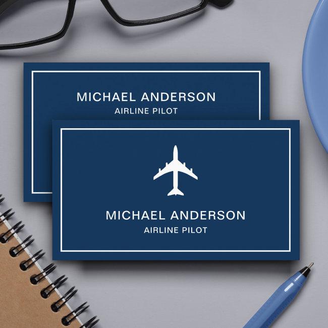 Blue White Jet Aircraft Airplane Airline Pilot Business Invitations