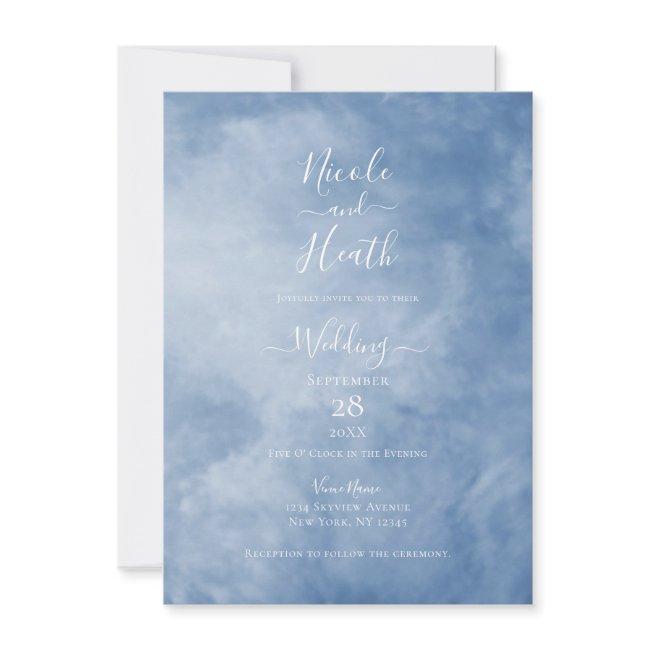 Blue & White Sky Clouds Celestial Wedding Invitation