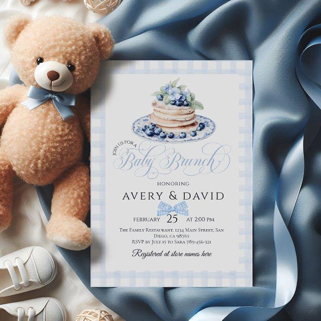 Blueberry Pancake Baby Brunch Baby Shower Boy Invitation