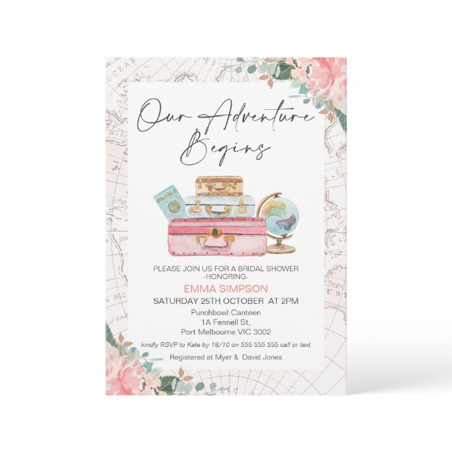 Blush Boho Our Adventure Begins Bridal Shower Invitation