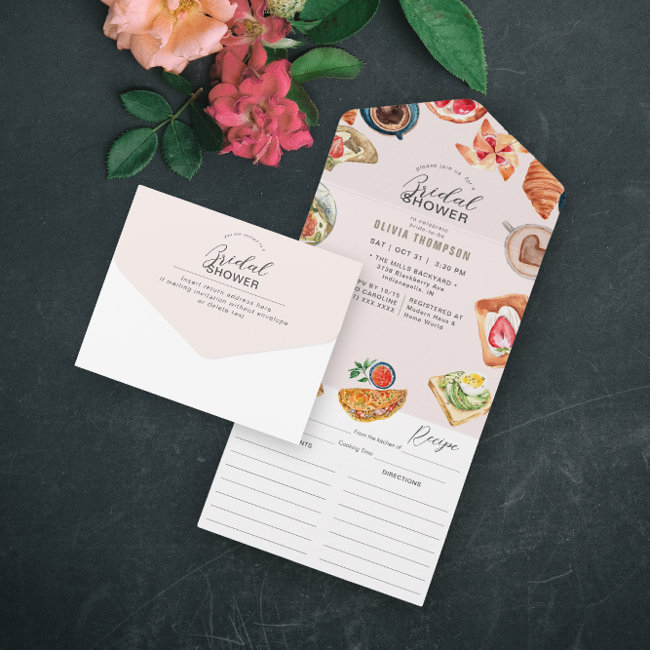 Blush Bridal Brunch Waffles & Recipe All In One Invitation