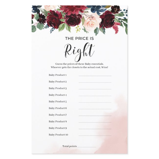 Blush Burgundy Navy Floral The Price Is Right Game