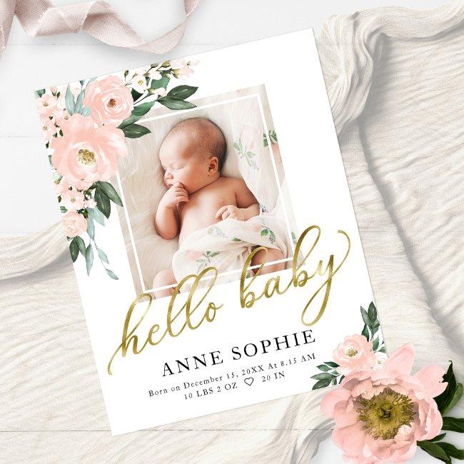 Blush Floral Birth Announcement Thank You Invitations