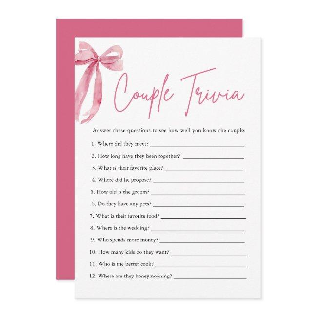 Blush Pink Bow Couple Trivia Bridal Shower Game Invitation