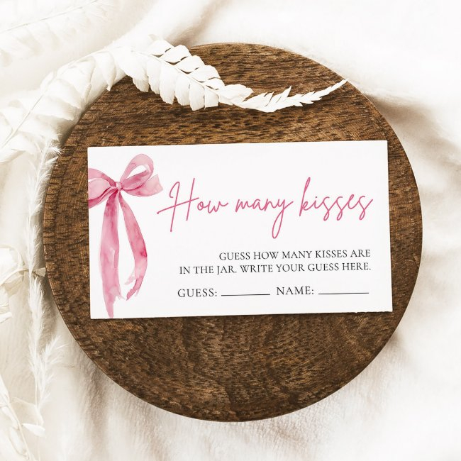 Blush Pink Bow Guess How Many Kisses Game Enclosure Invitations
