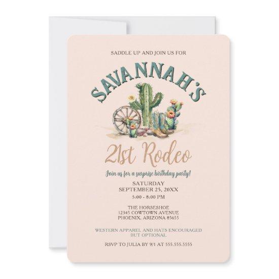 Blush Pink Cactus Cowgirl Rodeo Birthday Party Invitation