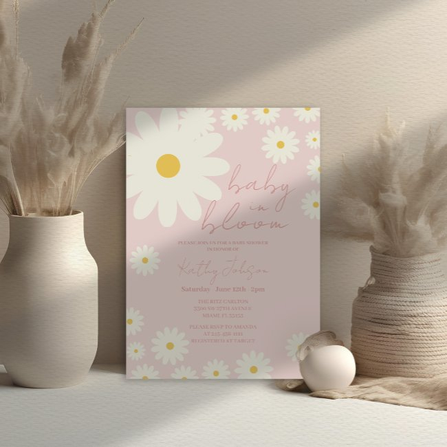 Blush Pink Daisy Floral Baby In Bloom Shower Invitation