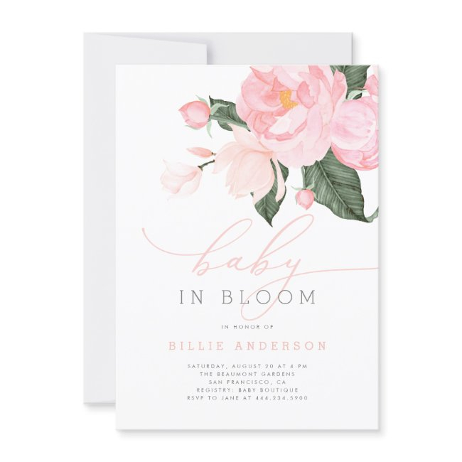 Blush Pink Floral Baby In Bloom Shower Girl Invitation