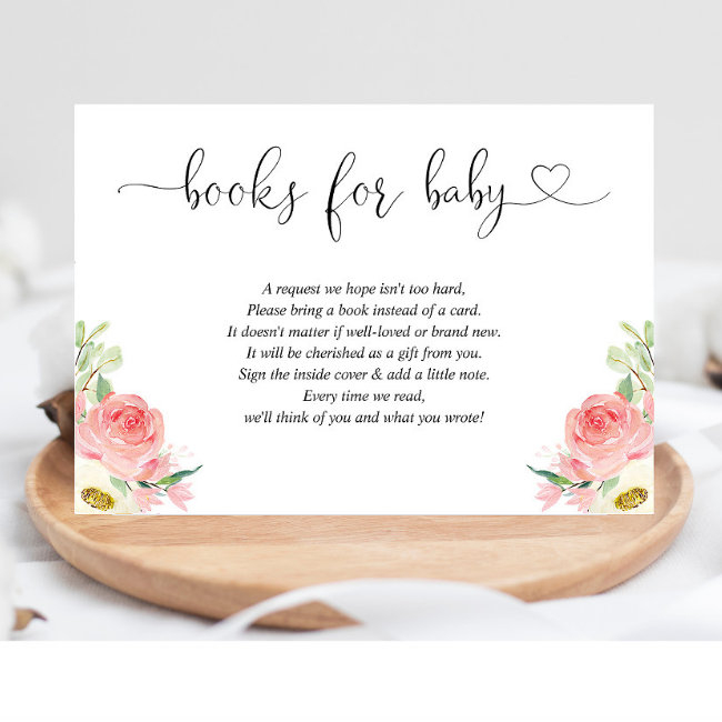 Blush Pink Floral Girl Baby Shower Book Request Enclosure Invitations