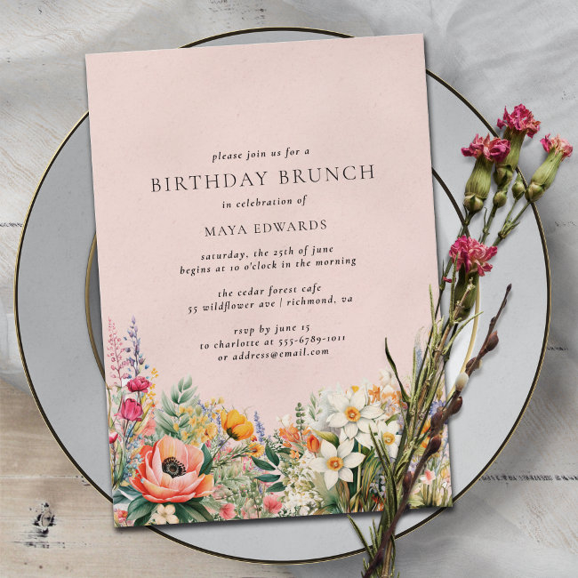 Blush Pink Flower Garden | Girly Birthday Brunch Invitation