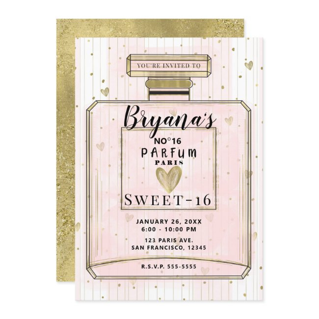 Blush Pink & Gold Paris Parfum Sweet 16 Birthday Invitation