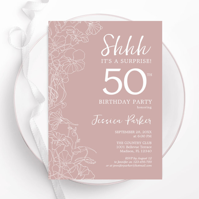 Blush Surprise 50th Birthday Invitation