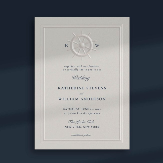 Boat Helm Faux Embossed Modern Classic Wedding Invitation