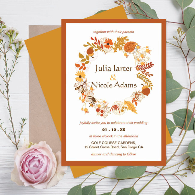 Bohemian Dried Rustic Floral Autumn Fall Wedding Invitation