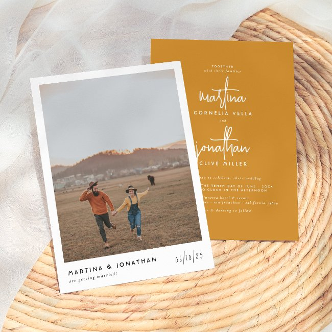 Bohemian Minimalist Mustard Bohemian Photo Wedding Invitation